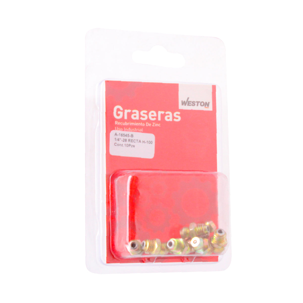 GRASERA 1/4"-28 RECTA H-100 BLISTER DE 10 PIEZAS