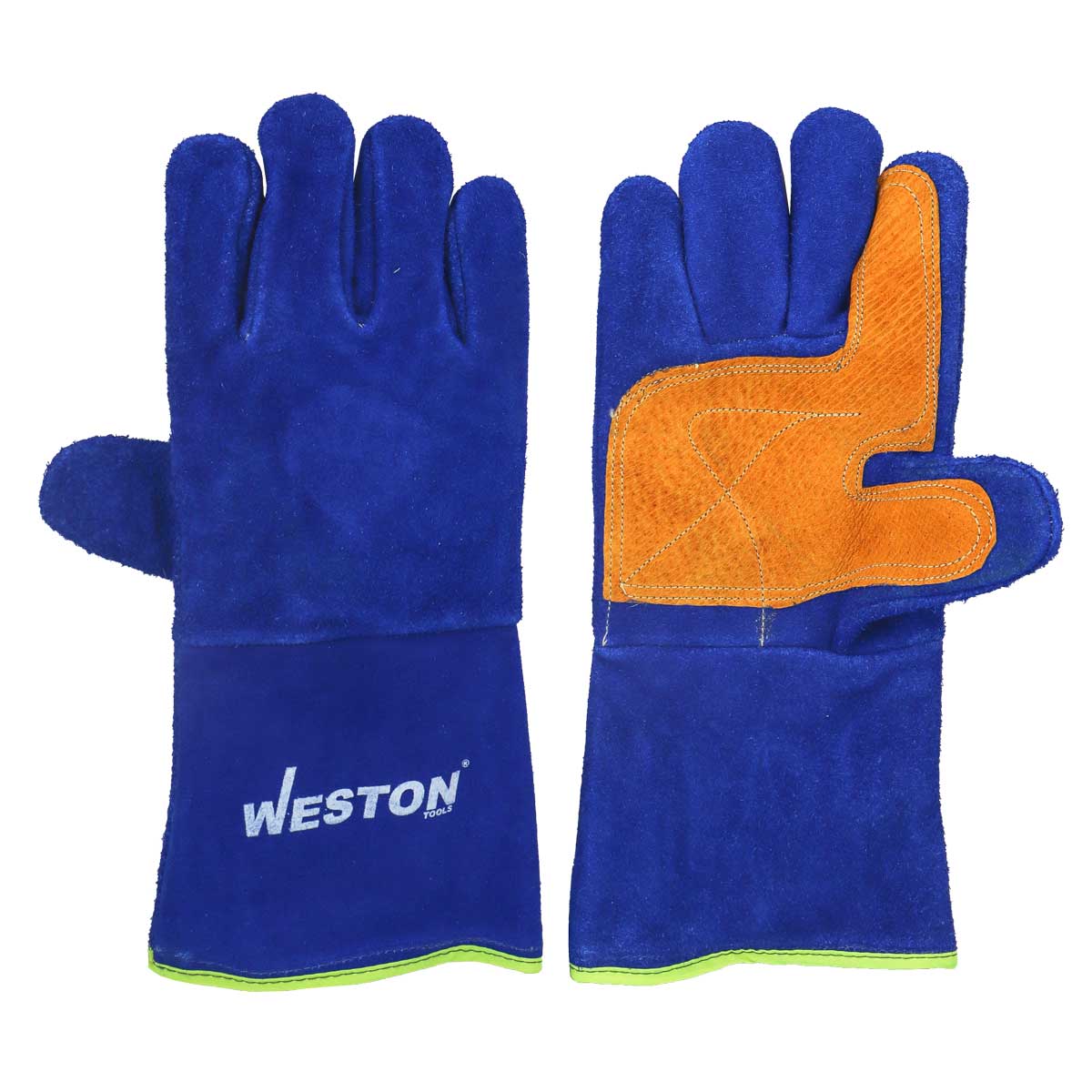 GUANTE SOLDADOR AZUL C/ REFUERZO DE PIEL EN PALMA, HILO KEVLAR (Precio x par - Empaque c/25 pares)