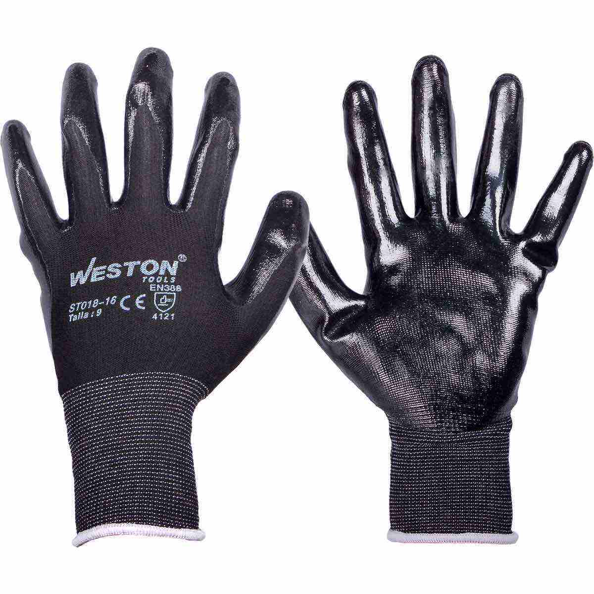 GUANTE NYLON C/NITRILO NORMAL 13G NEGRO TALLA 8 (Precio x par - Empaque c/10 pares)